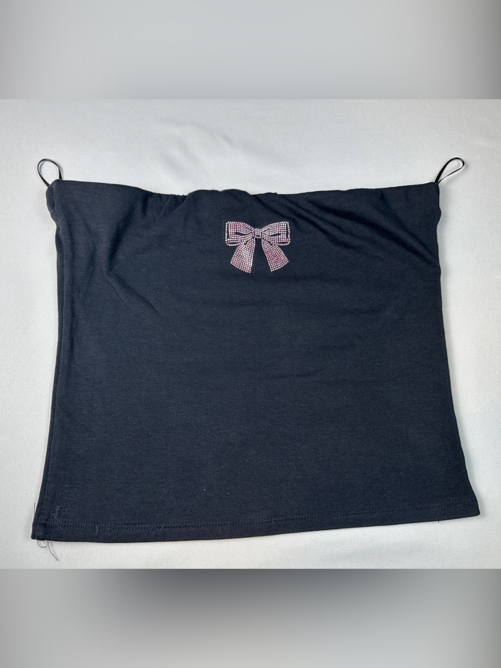 Better Together Black Women's Tube Top Shirt Pink Glitter Bow Detail